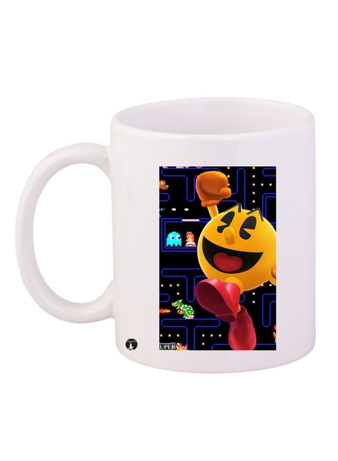 RYN Cartoon Printed Ceramic Coffee Mug White/Blue/Black 11ounce