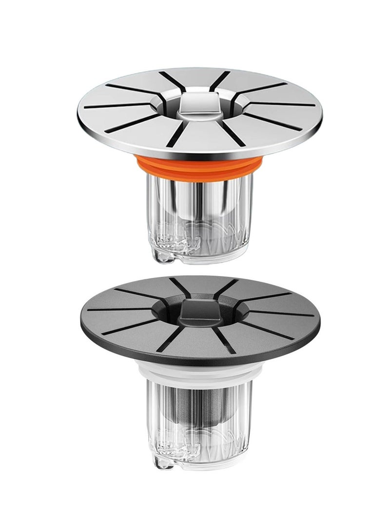 Excefore 2 Pack Drain Filter, Removable Filter Basket, Odor FreesUniversal Bathroom Sink Stopper, Suitable for Home, Hotels, Public Restrooms (Gray, Bright Silver) - Image 1