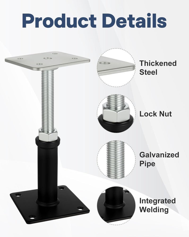 Alffun 4 Pack House Jacks for Leveling, Screw Jack Adjustable Floor Jack Post 6" to 9.5" Height Range, 4409 lbs Max Height Capacity, Crawl Space Jacks for Stairs, Porches, Roof Beams, Temporary Support - Image 3