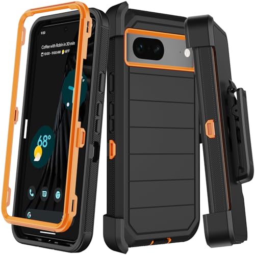 KECAI for Google Pixel 7 Case with Belt Clip Holster,2X Screen Protector,Heavy Duty Shockproof Drop Protection Military Grade Full Body Rugged Phone Cover with Kickstand Black Orange - Image 1