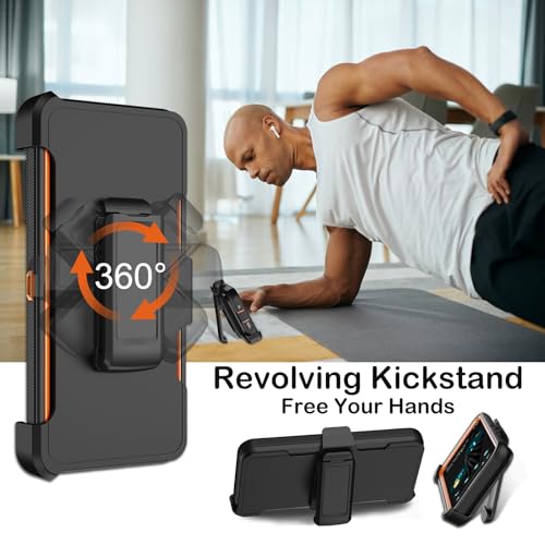 KECAI for Google Pixel 7 Case with Belt Clip Holster,2X Screen Protector,Heavy Duty Shockproof Drop Protection Military Grade Full Body Rugged Phone Cover with Kickstand Black Orange - Image 5