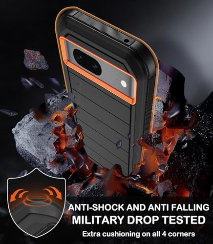 KECAI for Google Pixel 7 Case with Belt Clip Holster,2X Screen Protector,Heavy Duty Shockproof Drop Protection Military Grade Full Body Rugged Phone Cover with Kickstand Black Orange - Image 4