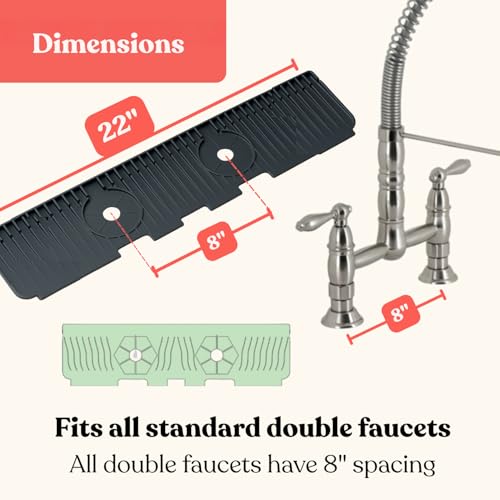 Home in Bold 2 Hole Kitchen Sink Splash Guard 22 INCH WideModern Faucet Mat for Kitchen SinkFlexible Durable Silicone Faucet Splash Guard GreyDouble Handle Faucets with 8 SpacingEasy to Clean - Image 3