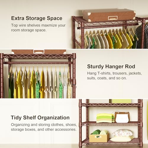 Ulif E1 Heavy Duty Closet Garment Rack, 6 Tiers Adjustable Metal Freestanding Expandable Clothing Storage with 4 Hanger Rods, Easy to Assemble Wardrobe, 71.4" H x (70" - 88.2") L x 14" D, Bronze - Image 5