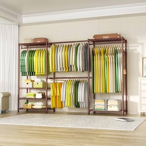 Ulif E1 Heavy Duty Closet Garment Rack, 6 Tiers Adjustable Metal Freestanding Expandable Clothing Storage with 4 Hanger Rods, Easy to Assemble Wardrobe, 71.4" H x (70" - 88.2") L x 14" D, Bronze - Image 2