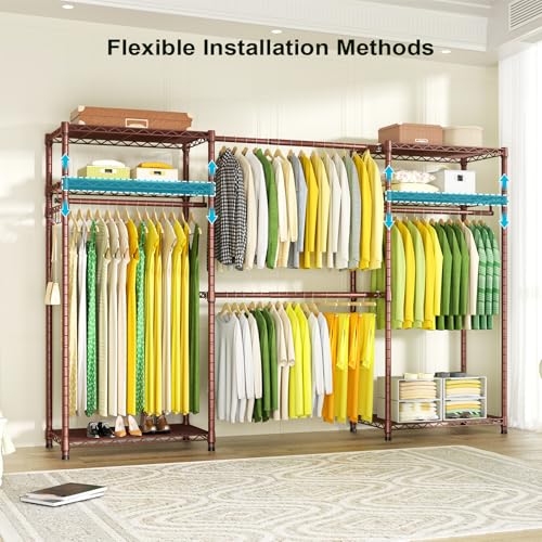 Ulif E1 Heavy Duty Closet Garment Rack, 6 Tiers Adjustable Metal Freestanding Expandable Clothing Storage with 4 Hanger Rods, Easy to Assemble Wardrobe, 71.4" H x (70" - 88.2") L x 14" D, Bronze - Image 4
