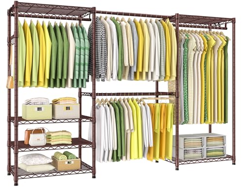 Ulif E1 Heavy Duty Closet Garment Rack, 6 Tiers Adjustable Metal Freestanding Expandable Clothing Storage with 4 Hanger Rods, Easy to Assemble Wardrobe, 71.4" H x (70" - 88.2") L x 14" D, Bronze - Image 1