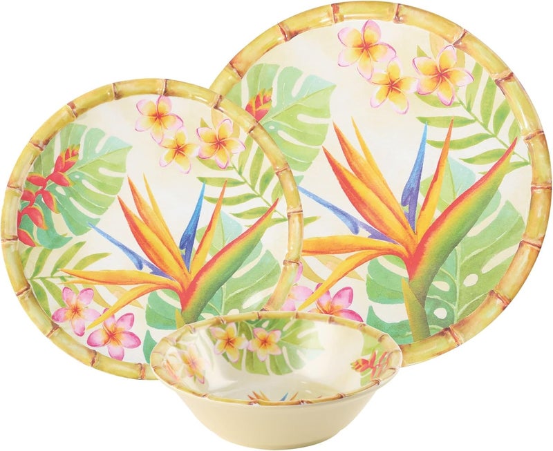 UPware 12 Piece Bird of Paradise Melamine Dinnerware Sets Outdoor Dishes Set Plates and Bowls Sets Service for 4 Multicolor - Image 5