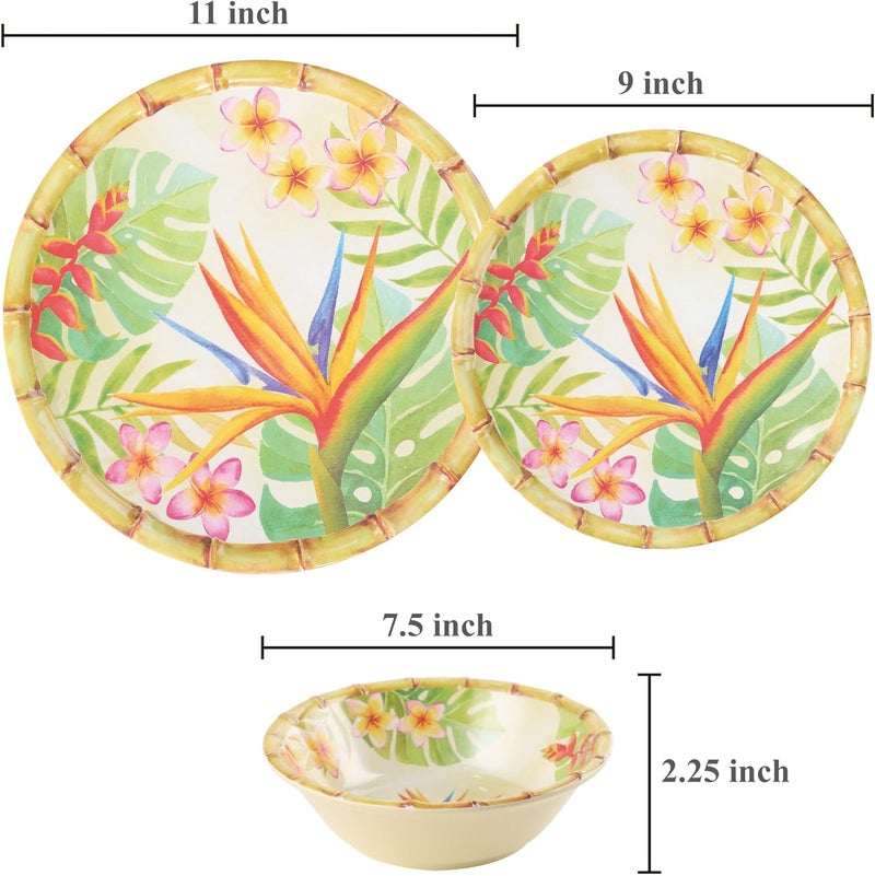 UPware 12 Piece Bird of Paradise Melamine Dinnerware Sets Outdoor Dishes Set Plates and Bowls Sets Service for 4 Multicolor - Image 3