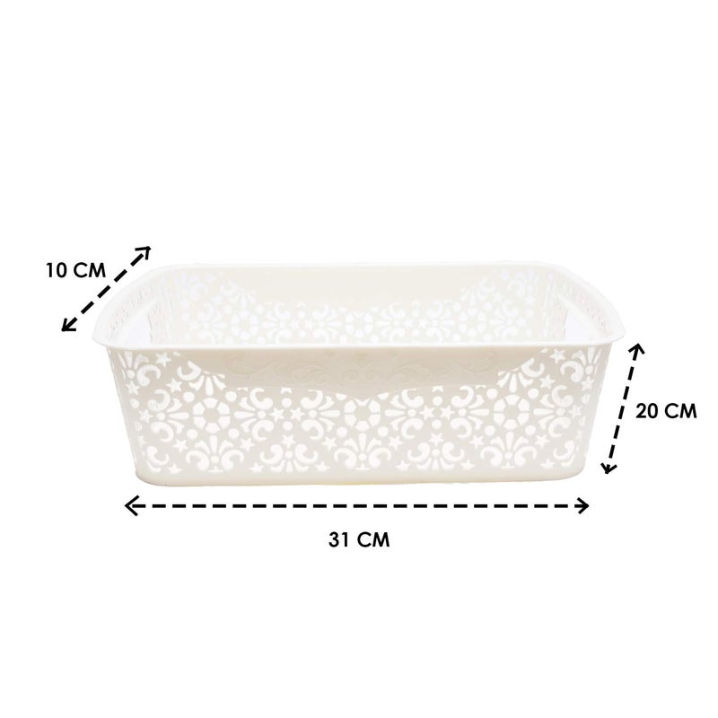 SIMPARTE Plastic Turkish Rectangular Basket for Storage KitchenVegetables Toys Books Office Stationery Utility Cosmetics Accessories Closet Wardrobe Cream 2 Small 1 Medium Set of 3 - Image 4