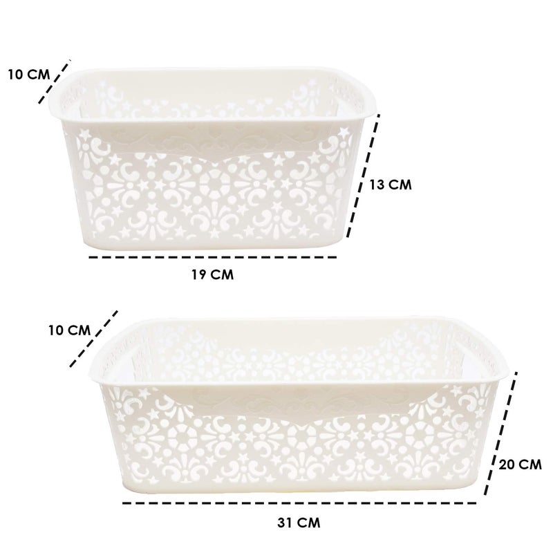 SIMPARTE Plastic Turkish Rectangular Basket for Storage KitchenVegetables Toys Books Office Stationery Utility Cosmetics Accessories Closet Wardrobe Cream 2 Small 1 Medium Set of 3 - Image 3