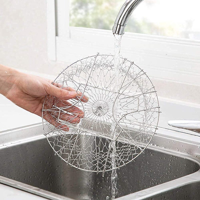 ANKZWEE Foldable Steam Rinse Deep Frying Basket Stainless Steel Fry French Basket Strainer Net Fried Filter Drainage Rack for Fried Food or Fruits Multifunctional Kitchen Cooking Tool - Image 3