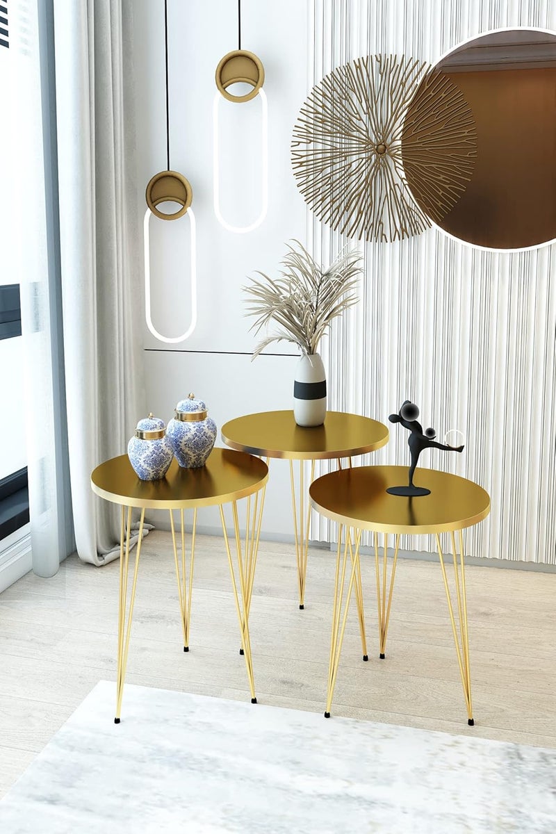 PAK HOME Set of 3 High Gloss Gold Nesting End Tables Round Wood Stacking Coffee Side Accent Table with Metal Legs for Living Room, Home Office, Nightstands for Bedroom - Image 5