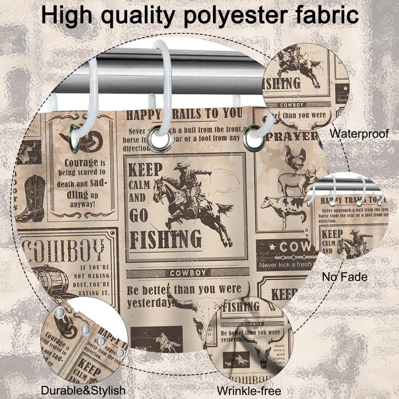 Mocsicka Western Cowboy Shower Curtain Vintage Wild West Country Farmhouse Bathroom Shower Curtain Cowboy Waterproof Fabric Bathtub Curtain Decor with 12 Hooks 72 X 72 Inches - Image 5
