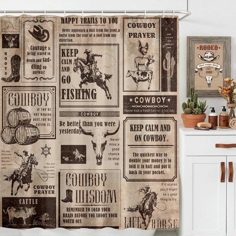 Mocsicka Western Cowboy Shower Curtain Vintage Wild West Country Farmhouse Bathroom Shower Curtain Cowboy Waterproof Fabric Bathtub Curtain Decor with 12 Hooks 72 X 72 Inches - Image 1