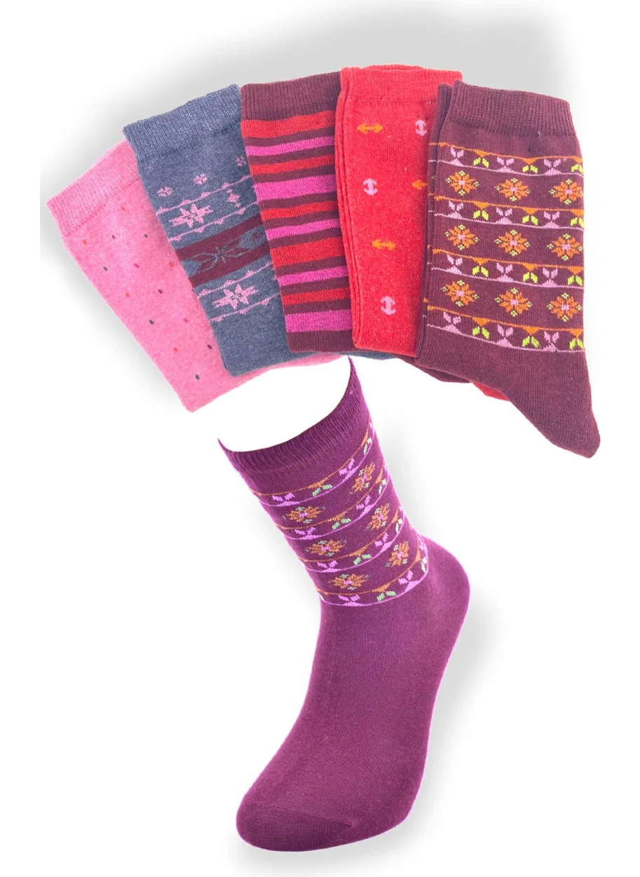 Esinti Women's Socket Colorful Patterned Long Thin Cotton Socks 5 Pieces