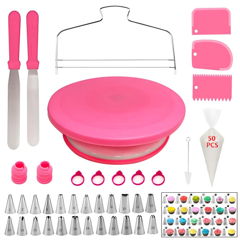 YOQXHY YOQXHY 90 Pcs Cake Decorating Kit with Cake TurntableCake Leveler24 Numbered Icing Piping Tips2 Spatulas3 Comb Scrapers2 Couplers5 Bag Ties and 50 Disposable Pastry Bags