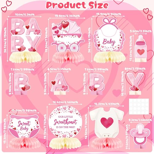 ANGOLIO 12P Spring Easter Pink Sweetheart Baby Shower Party Honeycomb Centerpieces Our Little Sweetheart is On The Way Party Table Decoration for Kids Baby Shower Newborn Gender Reveal Birthday Decor - Image 5