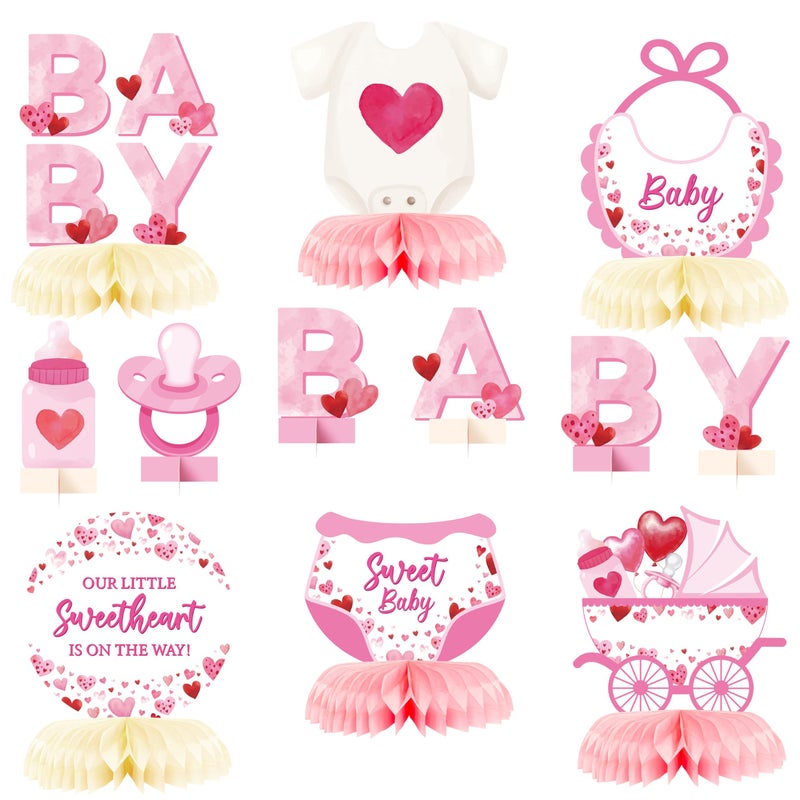 ANGOLIO 12P Spring Easter Pink Sweetheart Baby Shower Party Honeycomb Centerpieces Our Little Sweetheart is On The Way Party Table Decoration for Kids Baby Shower Newborn Gender Reveal Birthday Decor - Image 3
