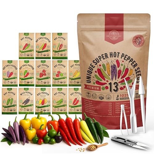 Organo Republic عبوة متنوعة من 13 نوع من بذور الفلفل الحار الفريد من أورغانو ريبابليك - 1,020+ بذور فلفل وراثية غير معدلة وراثيًا للزراعة في الحدائق الداخلية والخارجية، بما في ذلك فلفل كالورو، فلفل فاير كراكر، فلفل هابانيرو، فلفل فريسنو - Image 3