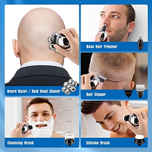 Wjiang Head Shavers for Bald Men, Wjiang 6 in 1 Electric Razor Mens Shaver Wet Dry Cordless Electric Skull Shavers 7D Floating Rechargeable Bald Head Shaver Back for Men Father's Day Gifts - Image 2
