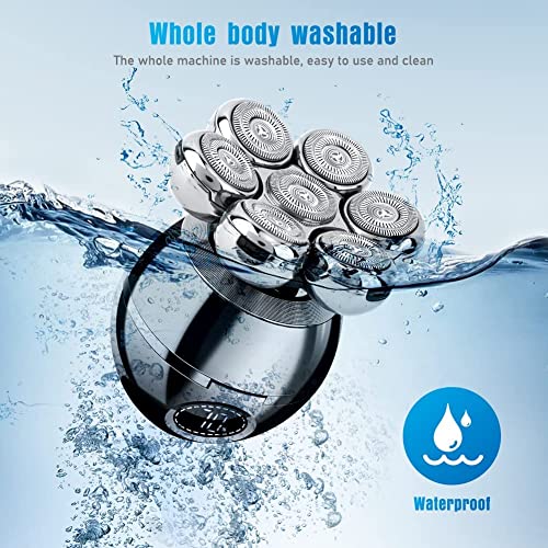 Wjiang Head Shavers for Bald Men, Wjiang 6 in 1 Electric Razor Mens Shaver Wet Dry Cordless Electric Skull Shavers 7D Floating Rechargeable Bald Head Shaver Back for Men Father's Day Gifts - Image 5