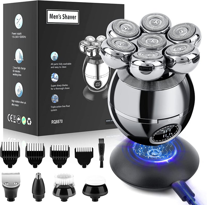 Wjiang Head Shavers for Bald Men, Wjiang 6 in 1 Electric Razor Mens Shaver Wet Dry Cordless Electric Skull Shavers 7D Floating Rechargeable Bald Head Shaver Back for Men Father's Day Gifts - Image 1