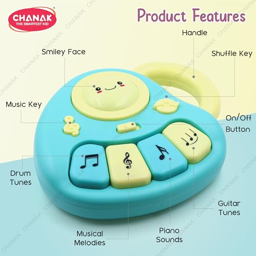 Chanak Baby Piano Musical Infant Toy 4 Key Nodes with 31 Music melodies Includes Learning Numbers & Shapes, Flashing Lights Early Learning Baby Tiny Tunes for Boys Girls, 6 to 12 Months (Blue/Yellow) - Image 5