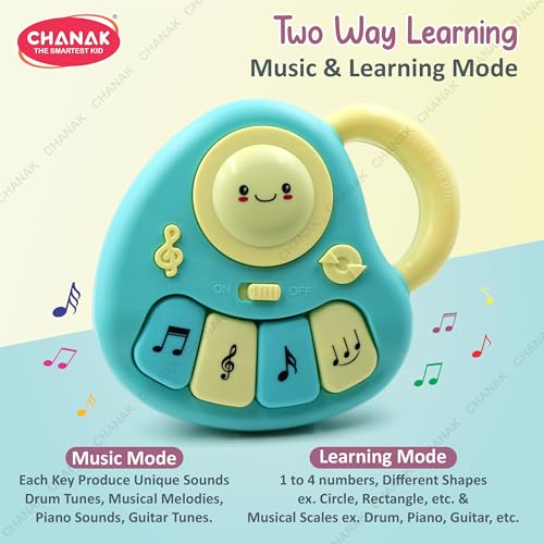 Chanak Baby Piano Musical Infant Toy 4 Key Nodes with 31 Music melodies Includes Learning Numbers & Shapes, Flashing Lights Early Learning Baby Tiny Tunes for Boys Girls, 6 to 12 Months (Blue/Yellow) - Image 4