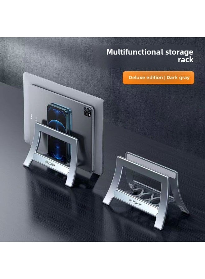 Laptop Stand Vertical Office Desktop Vertical Storage Shelf Base Hanging Tablet Universal Cooling Rack-Colour:Deluxe Edition Gray