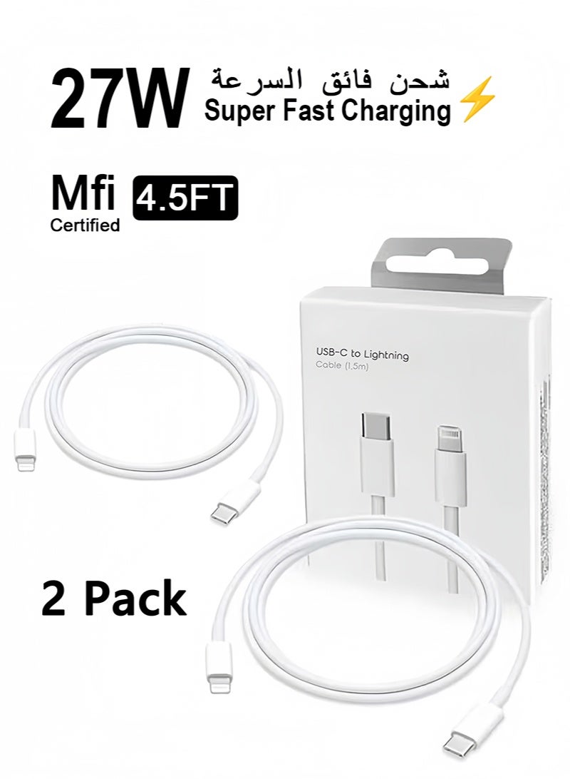 ZAFRA 2 Pack iPhone Charger Cable 1.5M(4.5ft) MFi Certified,  USB C to Lightning Cable PD 27W Fast Charging Cable Type C iPhone Charger Cable For iPhone 14 14Pro/14 Plus/14 Pro Max, iPad Pro, 13 12 11 X XS XR 8 Plus - Image 1