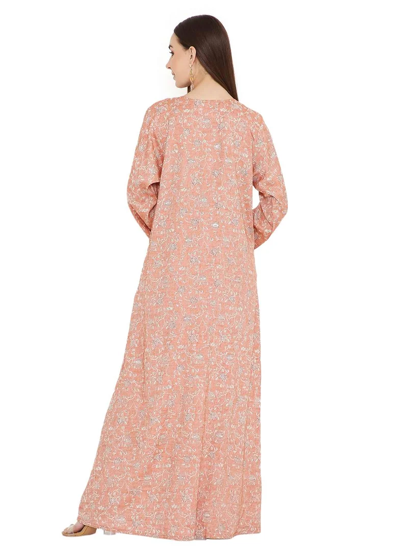 هانا آند سارا LONG VISCOSE UNIQUE THREAD EMBROIDERY WITH STYLISH PRINTED ARABIC KAFTAN JALABIYA DRESS