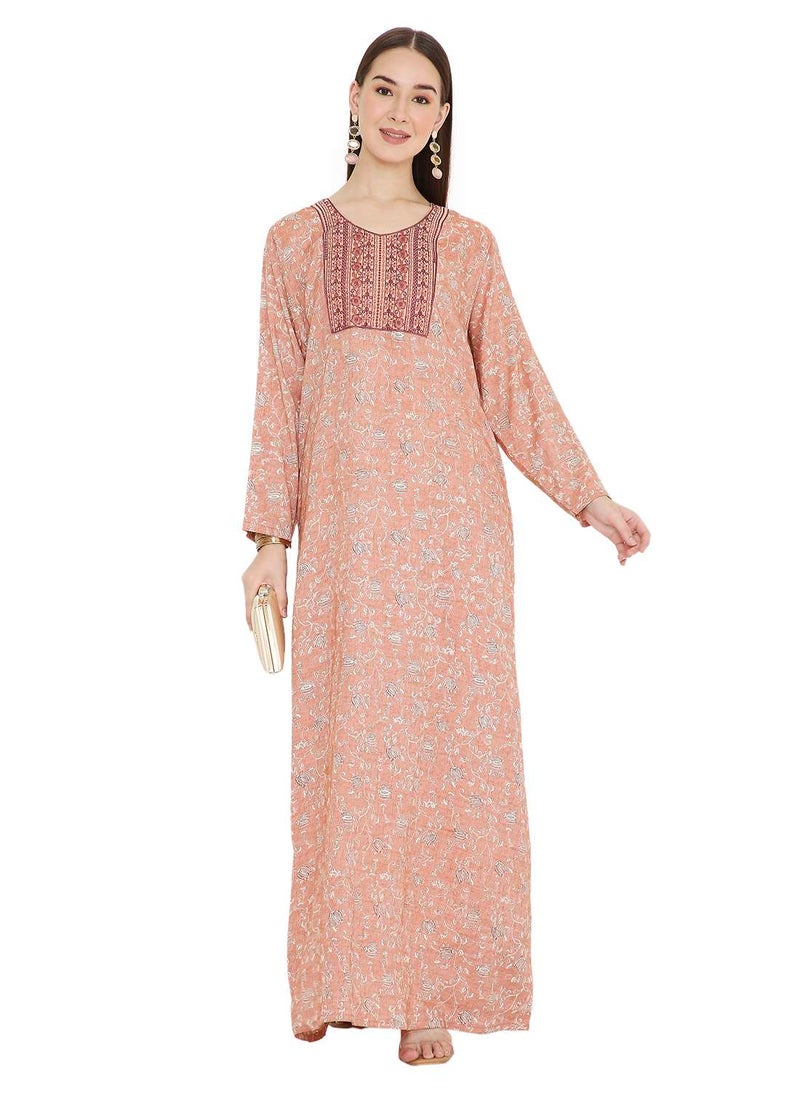 HANA & SARA LONG VISCOSE UNIQUE THREAD EMBROIDERY WITH STYLISH PRINTED ARABIC KAFTAN JALABIYA DRESS  - Image 4
