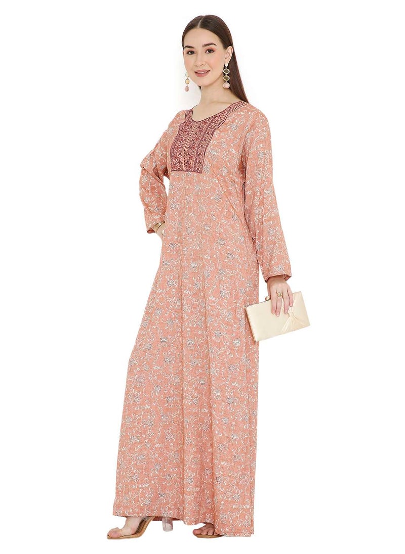 HANA & SARA LONG VISCOSE UNIQUE THREAD EMBROIDERY WITH STYLISH PRINTED ARABIC KAFTAN JALABIYA DRESS  - Image 5