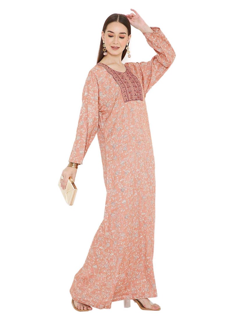 HANA & SARA LONG VISCOSE UNIQUE THREAD EMBROIDERY WITH STYLISH PRINTED ARABIC KAFTAN JALABIYA DRESS  - Image 1
