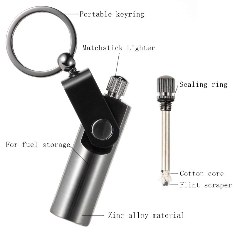 SOMGEM Permanent Match Keychain 2 Pack, Kerosene Refillable, Waterproof Flint Fire Starter for Outdoor Camping Emergency Survival Gear - Image 3