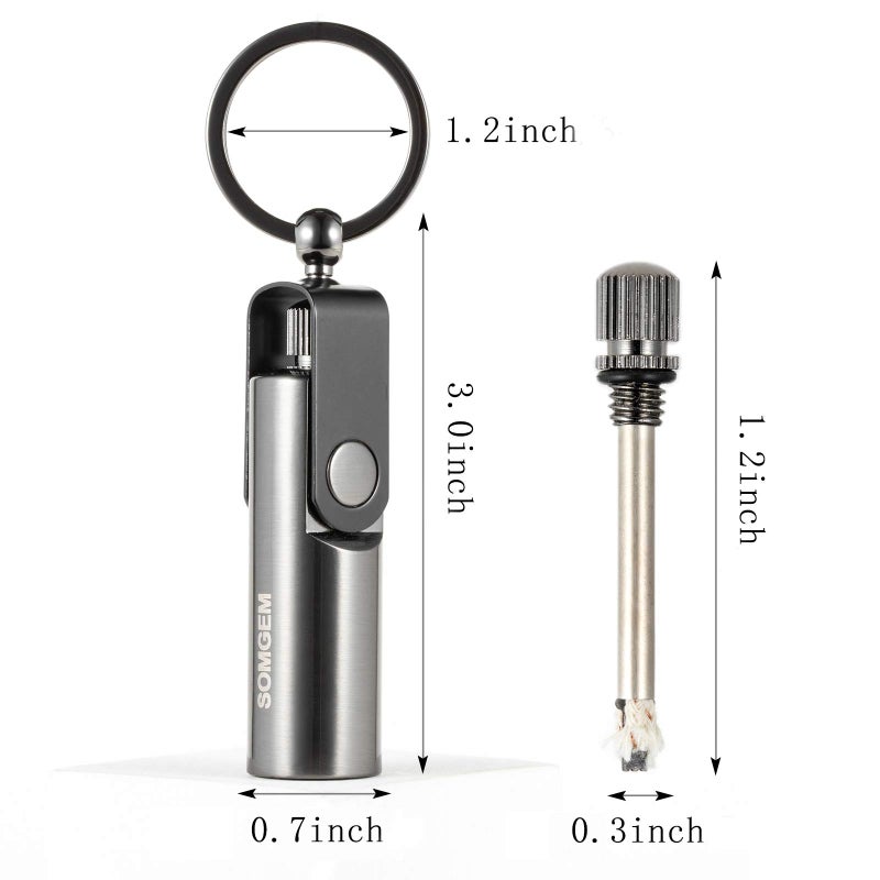 SOMGEM Permanent Match Keychain 2 Pack, Kerosene Refillable, Waterproof Flint Fire Starter for Outdoor Camping Emergency Survival Gear - Image 2