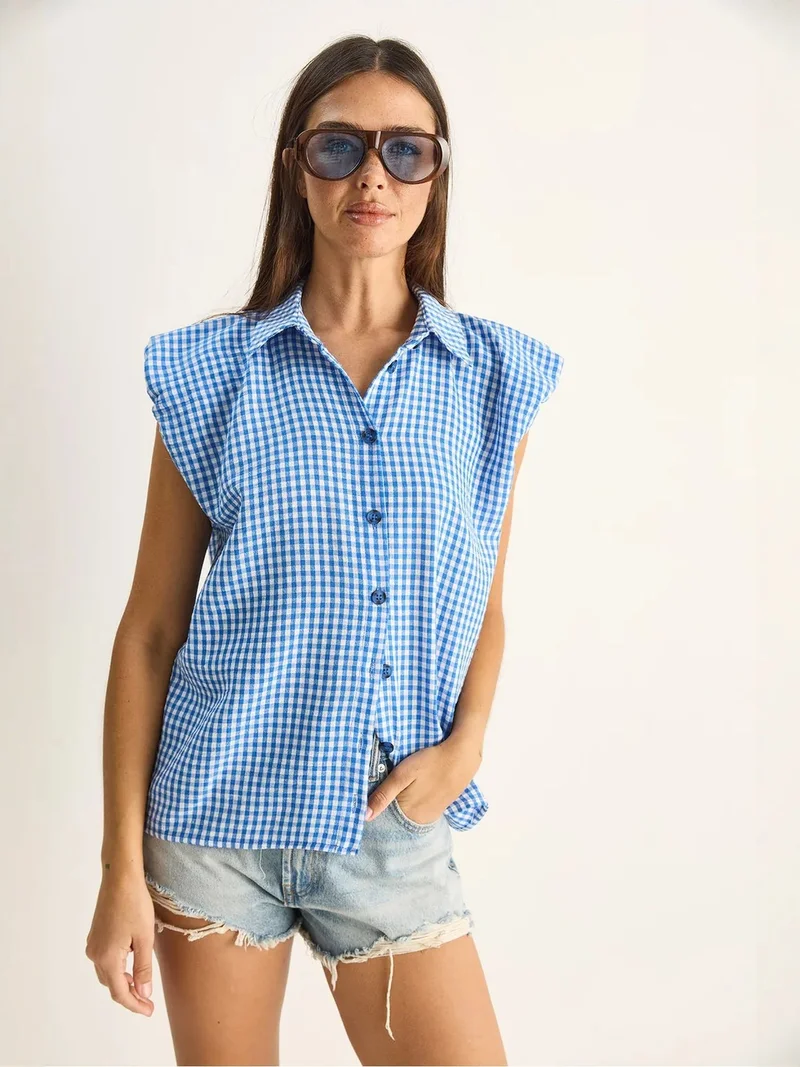 بيانكو لوتشي LUCCI Gingham Cotton Sleeveless Shirt