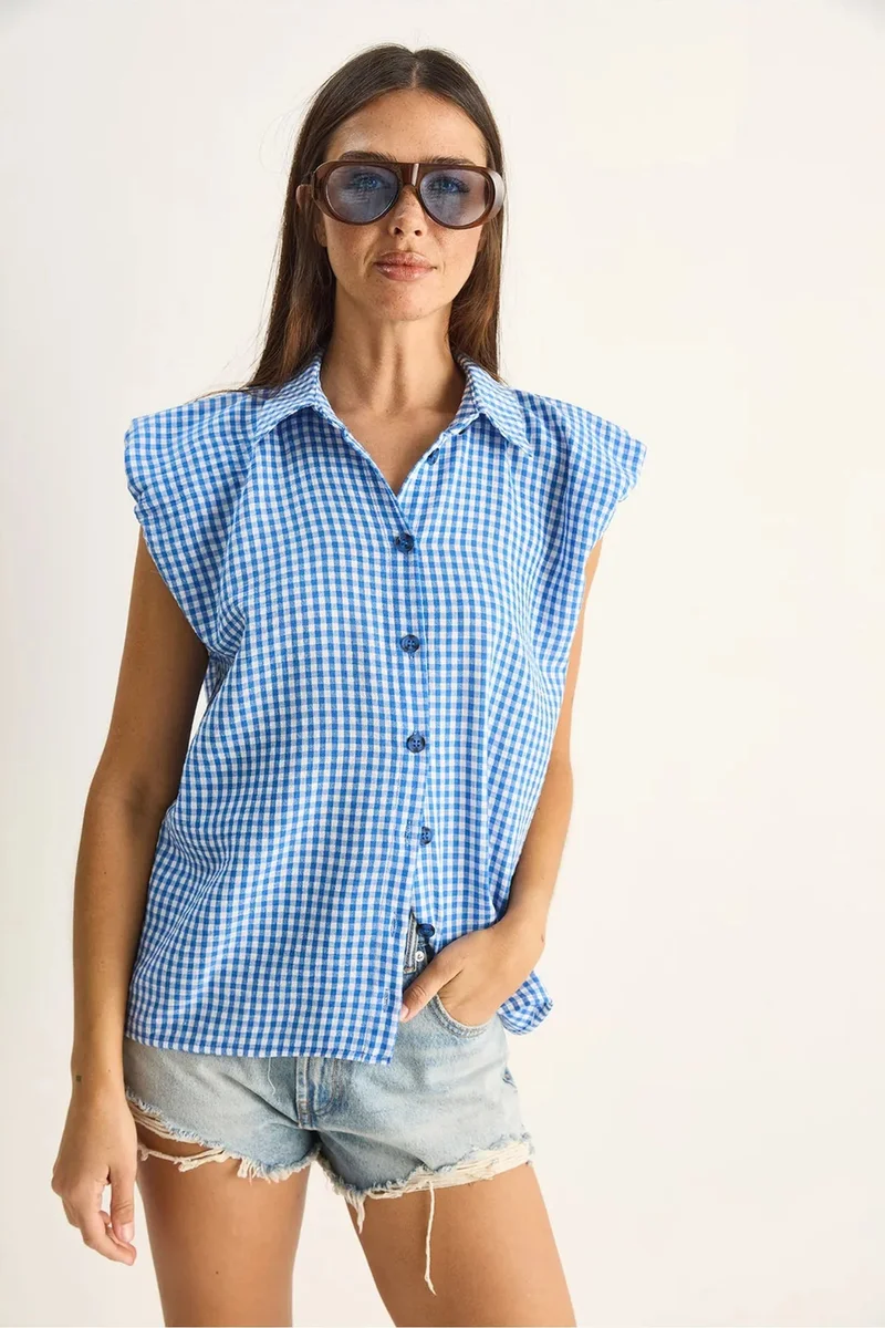 بيانكو لوتشي LUCCI Gingham Cotton Sleeveless Shirt