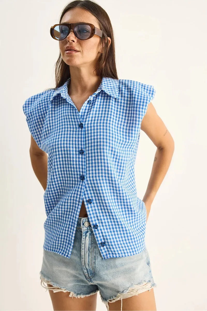 بيانكو لوتشي LUCCI Gingham Cotton Sleeveless Shirt