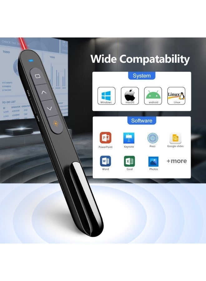 Wireless Presenter Remote, Laser Pointer,Presentation Clicker with Red Pointer , 100FT USB Presentation Remote Control, Volume Control Hyperlink Wireless Presenter Remote, Slide PowerPoint Clicker for Mac/Win/Computer/Laptop
