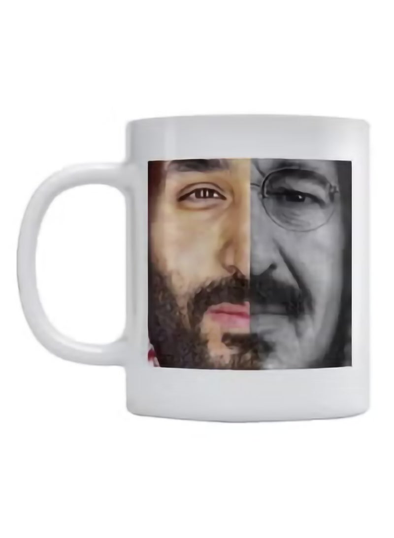 حكاية شمعة مج من السيراميك بطبعة الملك عبد العزيز والأمير محمد بن سلمان أبيض/بيج/رمادي 350ملليلتر