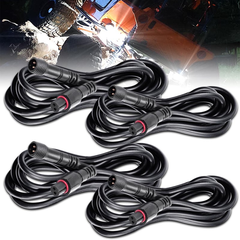 LEDMIRCY LED Rock Lights Extension Cable Wire Cord 2Pin Waterproof 4PCS 5ft 22AWG with Male to Female Connectors 11mm Nut Size for Wheel Lights Spot Flood Light Driving Fog Light for Truck - Image 1