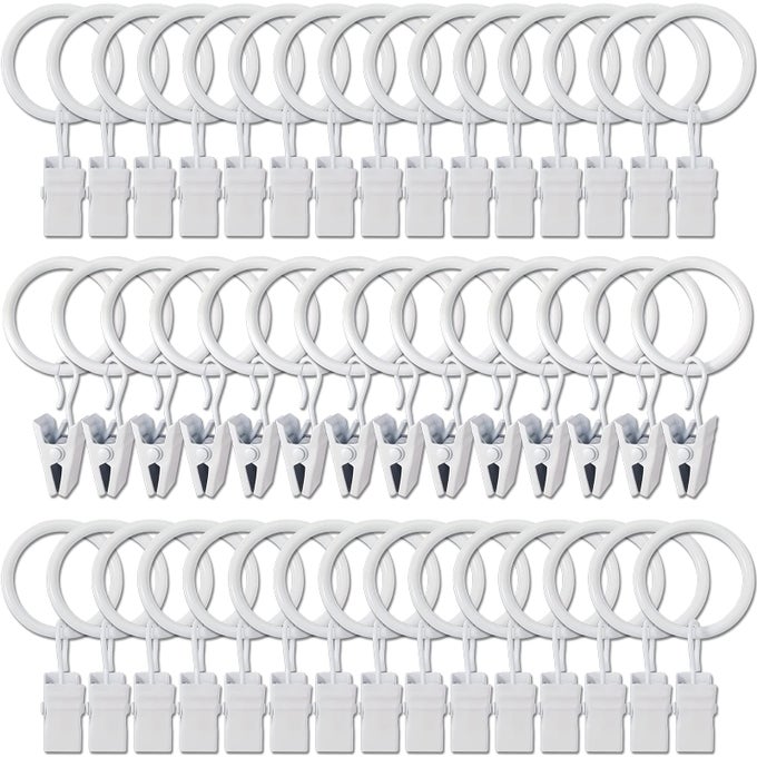 44 PACK METAL CURTAIN RINGS WITH CLIPS DRAPERY CLIPS WITH RINGS DRAPES RINGS 1 IN I D FITS DIAMETER 68 IN CURTAIN ROD WHITE