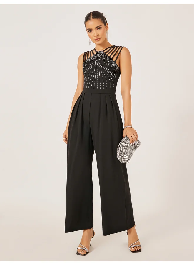 ستايلي Styli Embellished V Neck Wide Leg Jumpsuit