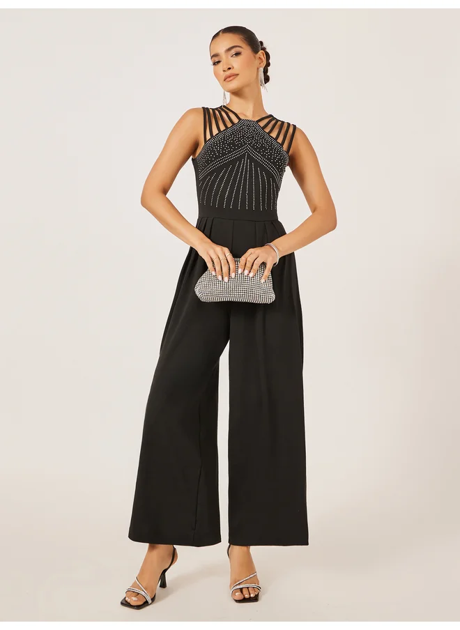 ستايلي Styli Embellished V Neck Wide Leg Jumpsuit