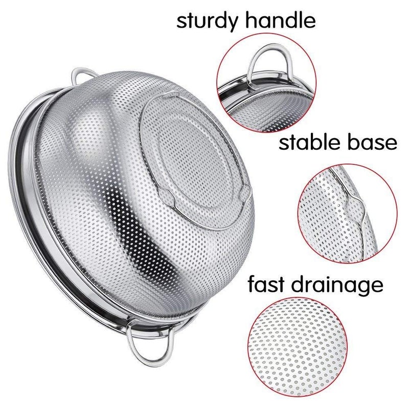 JUGTE Stainless Steel MicroPerforated Rice Washing Basket Bowl Multipurpose use of Mesh Strainer Bowl Strainer with Handle for Kitchen Vegetable Storing and Straining Sieve Colander Sifter 12 INCH - Image 2