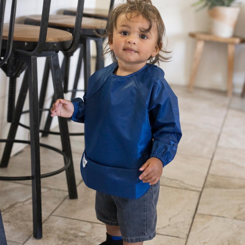 Tiny Twinkle Long Sleeve Bib for Babies & Toddlers | 2-Pack Waterproof Smock Bib for Eating | Machine Washable & Mess-Proof Feeding Essentials | Newborn Shower Gift (Grey Indigo,6â€“24M) - Image 2