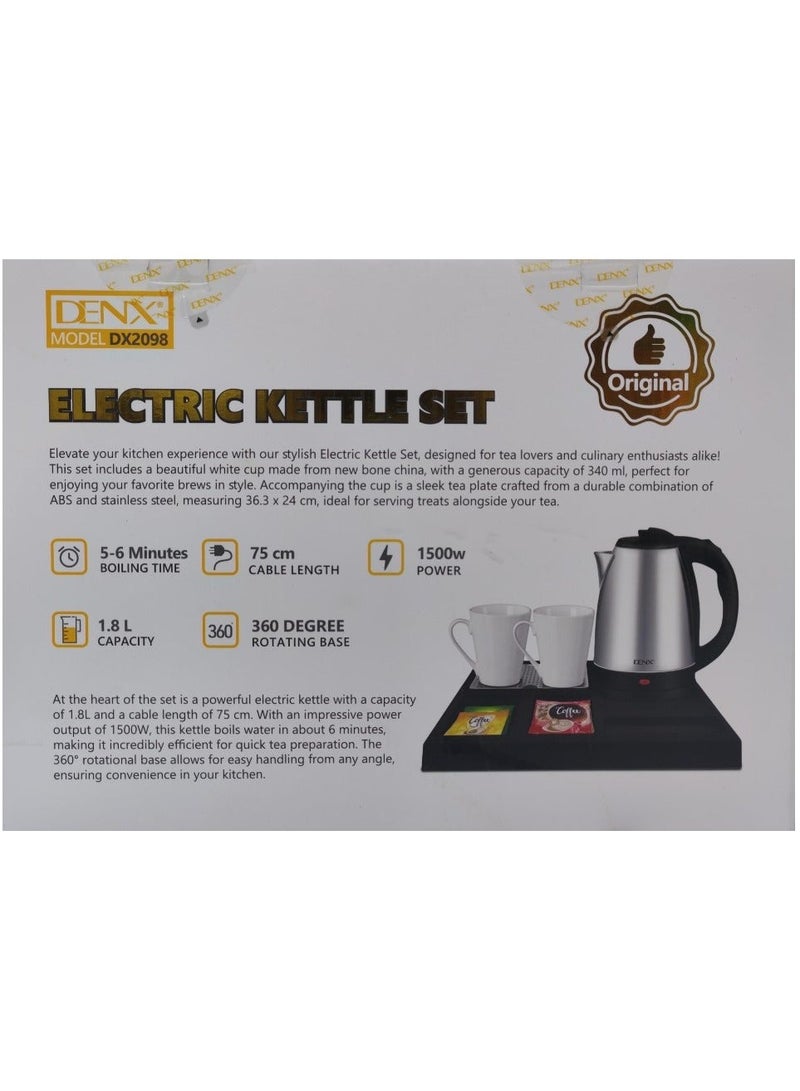 Denx 1500W Electric Hotel Kettle Set, Black/Silver, 1.8L - Image 1