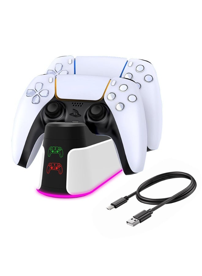 PS5 Controller Charging Station – DualSense Fast Charging Dock for PS5 / PS5 Slim / PS5 Pro Controllers, Dual Charging with RGB Ambient Light & LED Indicators
